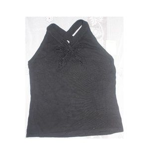 Jade Melody Tam knit beaded halter top black M
